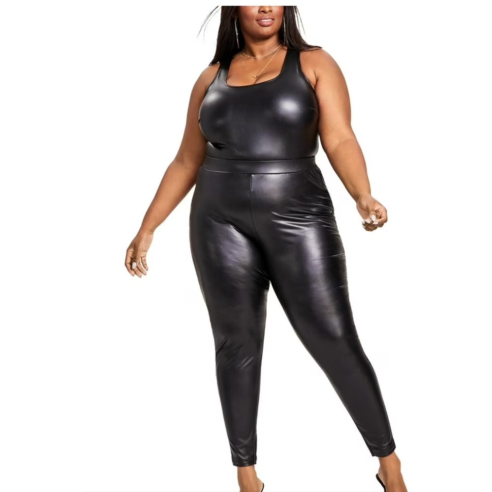 Festival‎ Y2K Rocker Chic Faux Leather Leggings High Rise Elastic Waist Size 0X
